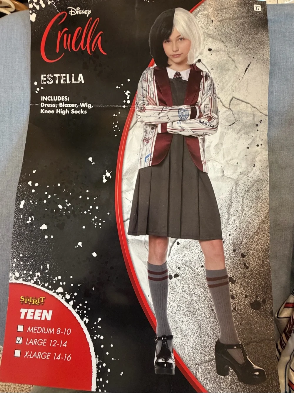 Disney Cruella Estella Costume Set - Halloween girls 12-14 including wig